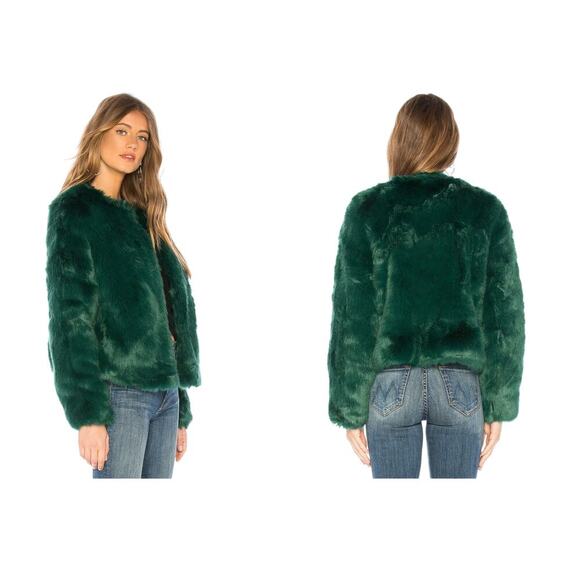Lovers + Friends NYC Faux Fur Jacket Sz M NWT $248 Sold Out Jade Green - Picture 7 of 7